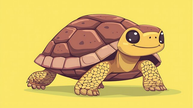 Chibi turtle emoji walking slowly with a cute shell pattern isolate other color background