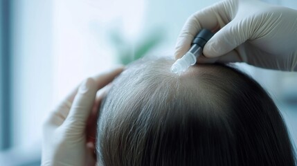 Fototapeta premium Hair restoration therapy in a sleek, minimalist office. Featuring advanced rejuvenation techniques