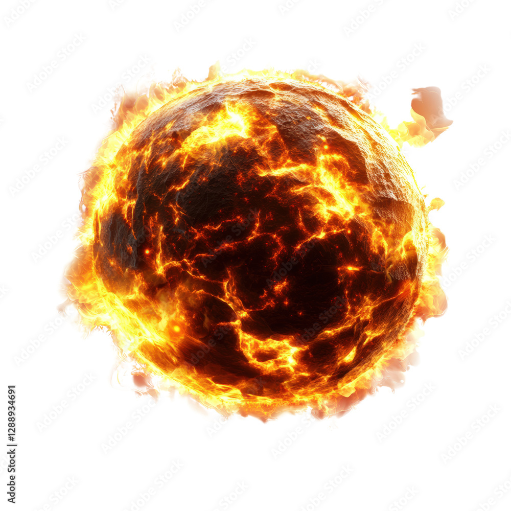 Poster ball of fire glowing against a black background creating a striking visual effect and contrast isola