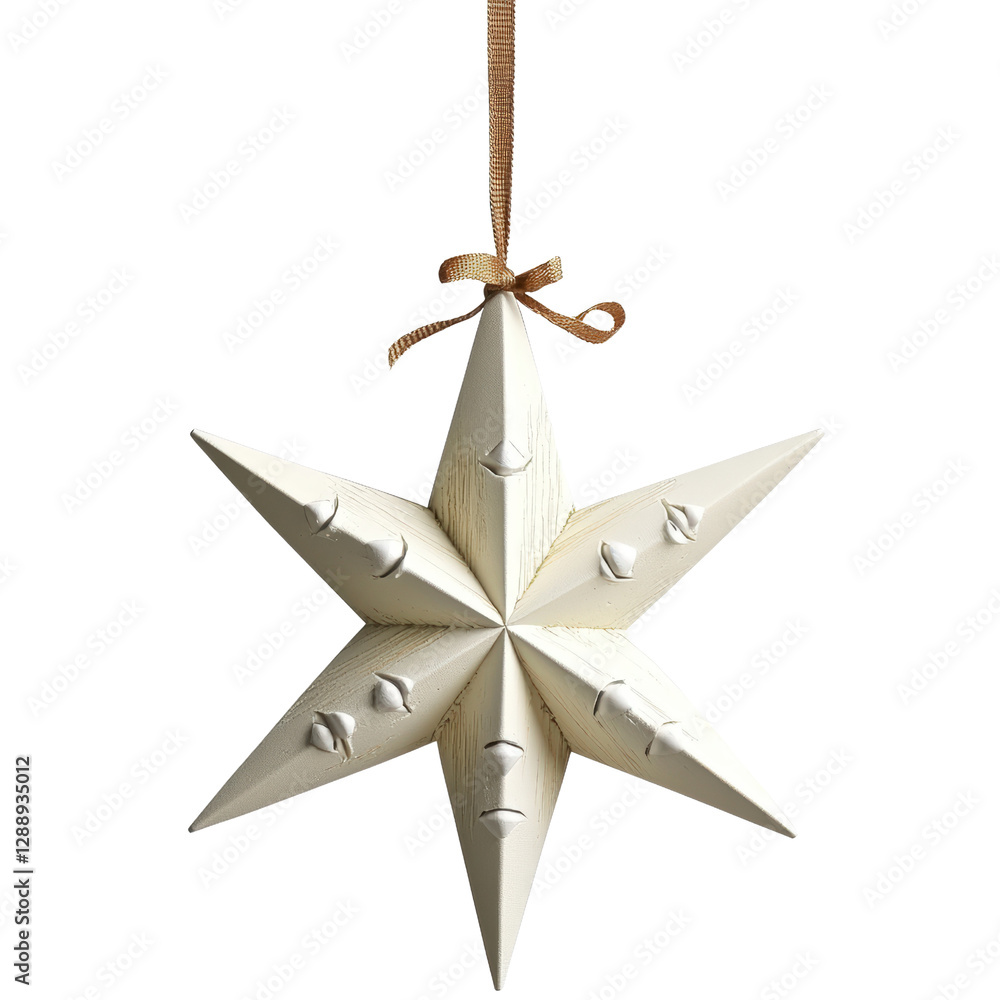 Poster white origami star hanging on a string against a blurred background for decoration and design purpos