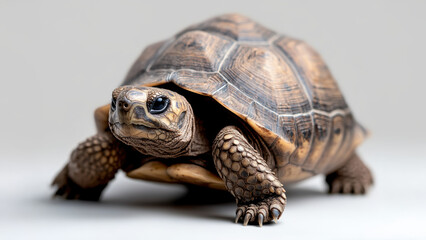 Obraz premium Tortue terrestre à carapace bombée et motifs géométriques sur fond blanc