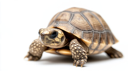Fototapeta premium Tortue terrestre à carapace bombée et motifs géométriques sur fond blanc