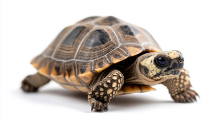 Fototapeta premium Tortue terrestre à carapace bombée et motifs géométriques sur fond blanc