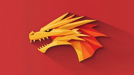 A dragon emoji on a fiery red background, minimal flat design, isolated