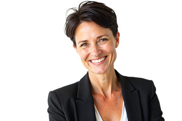 Executive businesswoman portrait. Smiling mature woman in blazer isolated on white background for corporate website, profile picture, or marketing. Isolated on transparent background.