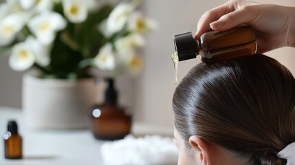 Fototapeta premium Hair restoration therapy in a sleek wellness center. Featuring rejuvenating regrowth solutions and natural hair rejuvenation