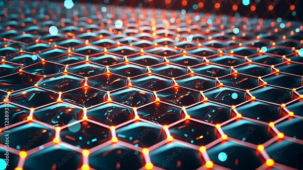 Poster futuristic digital honeycomb grid with glowing neon circuits and high-tech connections in a cyber te