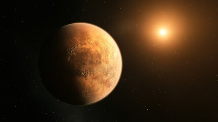 Fototapeta premium Earth-like Planet with Glowing Atmosphere in Deep Space, Exoplanet Discovery Concept