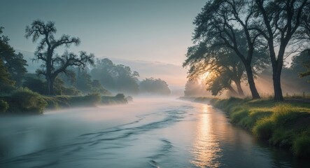 Tranquil River Flowing Through Scenic Landscape