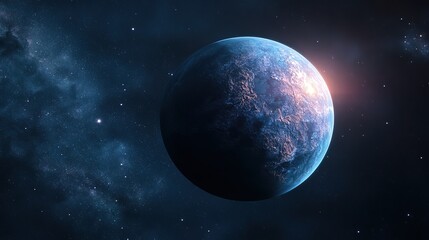 Obraz premium Earth-like Planet with Glowing Atmosphere in Deep Space, Exoplanet Discovery Concept