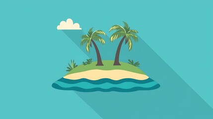 A island emoji on a turquoise background, minimal flat design, isolated