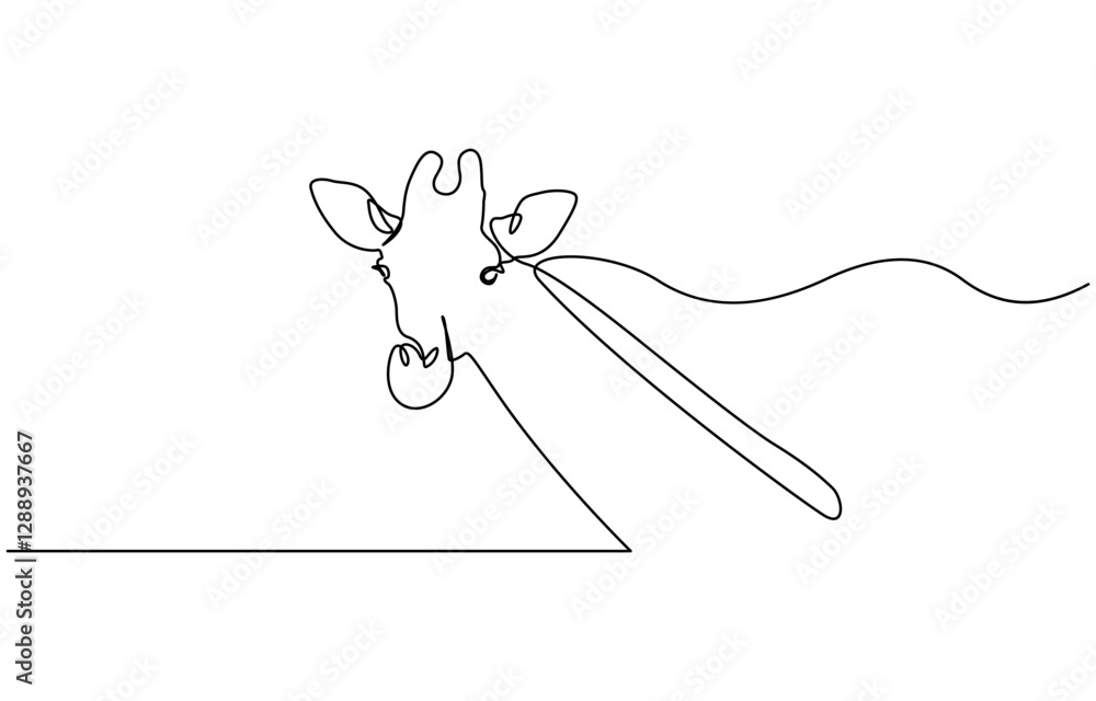 Aufkleber continuous single line sketch drawing of wild giraffe, continuous one line drawing of giraffe with w