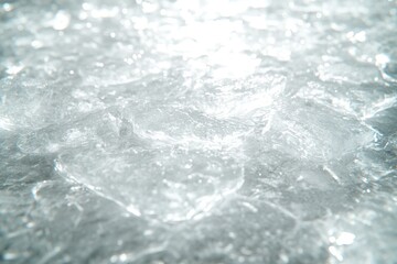 Translucent ice pieces glimmer under bright light, creating shim