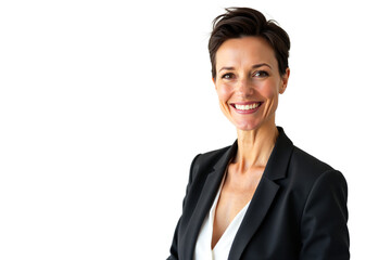 Businesswoman portrait, executive manager smiling isolated on transparent background. Professional headshot for corporate website, profile picture or marketing material. Mature woman in blazer.