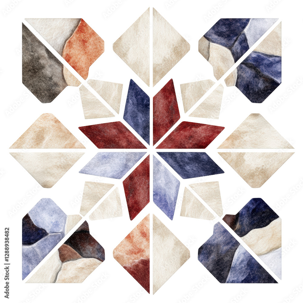 Poster colorful snowflake design featuring four distinct colors on a light background for decorative purpos