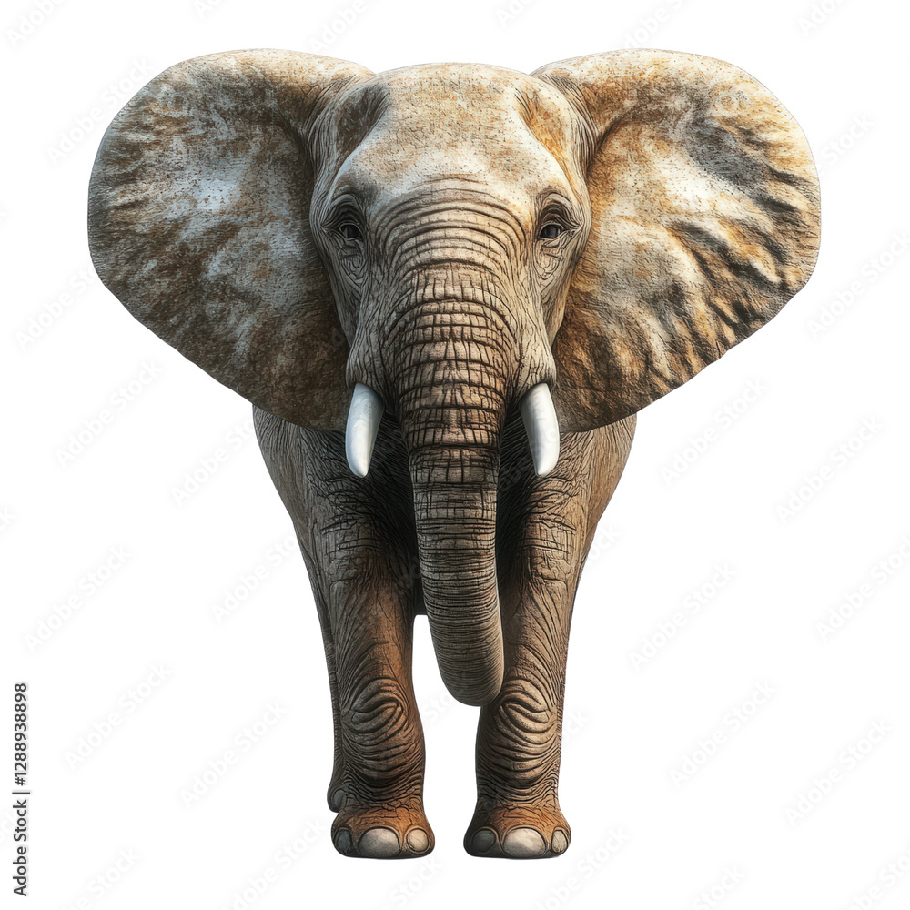 Poster elephant standing in the dark with trunk raised against a black background in a natural setting isol