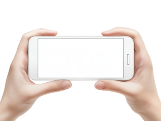 A pair of hands holds a blank smartphone against a black background, suggesting potential for content or application display.