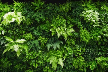 Lush green wall showcasing diverse foliage, creating vibrant nat