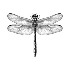 Hand-drawn aquatic animal, trendy vintage art dragonfly, rodent illustration, old engraving style, black sketch effect, white background, antique style, wildlife vector.
