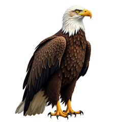 Fototapeta premium Majestic bald eagle portrait isolated on transparent background. Powerful bird for patriotic themes, nature illustrations, wildlife designs.