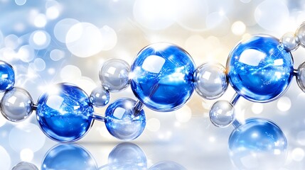 Abstract Composition of Blue and Silver Beads with Sparkling Bokeh Background