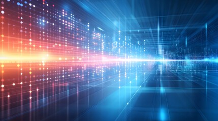 Futuristic Digital Background with Glowing Lines and Patterns in Blue and Orange Light