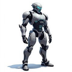 A robot stands confidently against a clean white background, showcasing its sleek design and modern features.