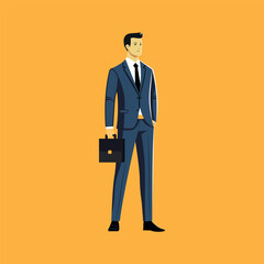 Confident businessman with a case with great potential. Vector illustration. EPS 10