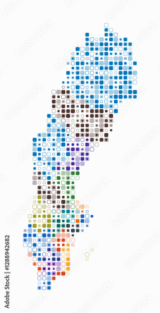Poster sweden, shape of the country build of colored cells. digital style map of the sweden on white backgr