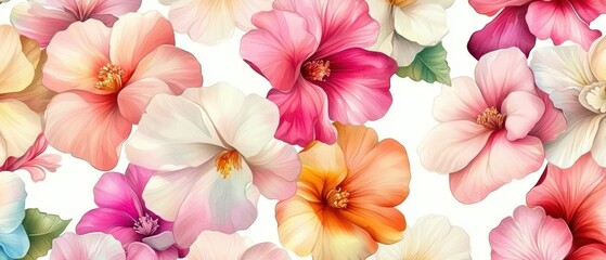 Romantic Pastel Spring Background. Colorful floral pattern on a white background