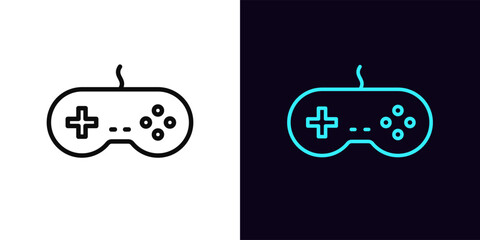 Outline retro gamepad icon, with editable stroke. Retro joystick for arcade games, videogame station controller. Vintage gamepad, retro computer games, play console, cybersport club. Vector icon