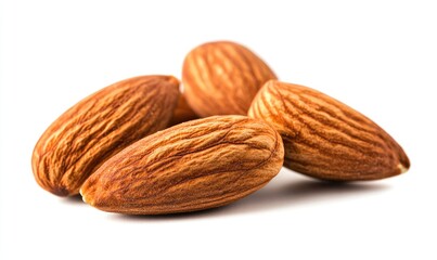 Close-up of whole almonds on white background