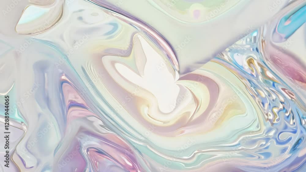 Poster zoom into a smooth, flowing arrangement of pastel-colored fractal crystal patterns, with soft light 