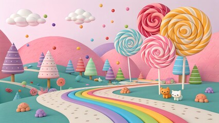 Sweet Landscape: Whimsical Candy Land with Rainbow Road

