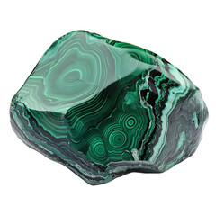 Malachite Crystal with Green and White Veins Isolated on Transparent Background