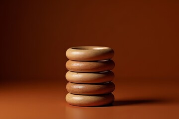 Stacked Wooden Rings on Orange Background for Decorative Display