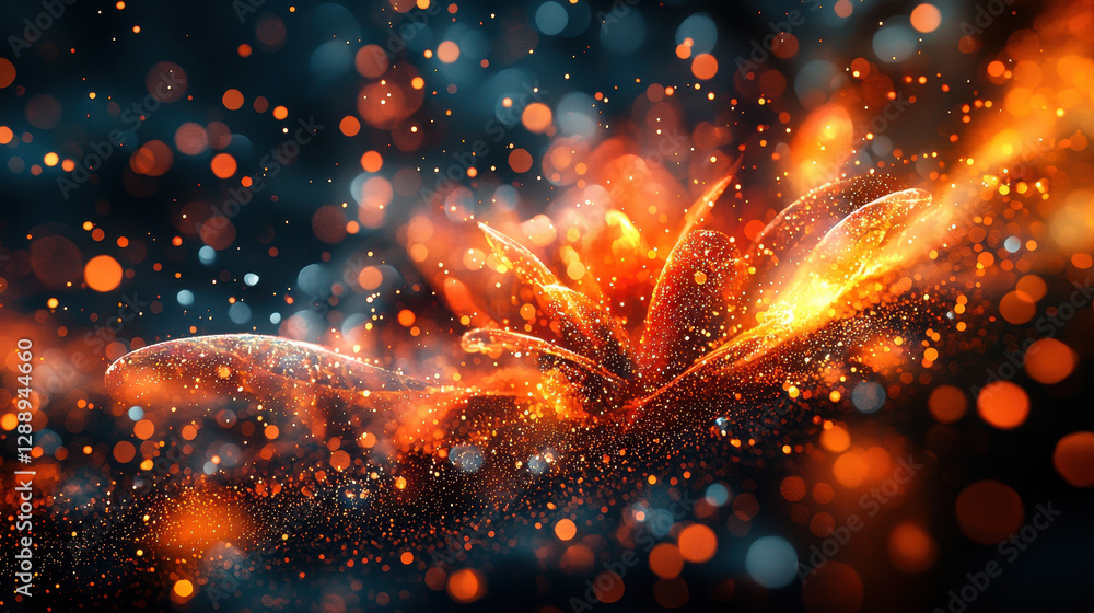 Poster joyful explosion of color with floating glowing shapes reflecting happiness in a dreamlike atmospher