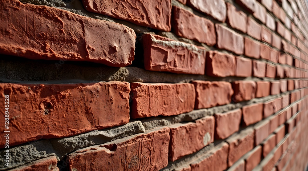 Poster a close-up view of a rustic red brick wall reveals its uneven texture and depth, illuminated by natu