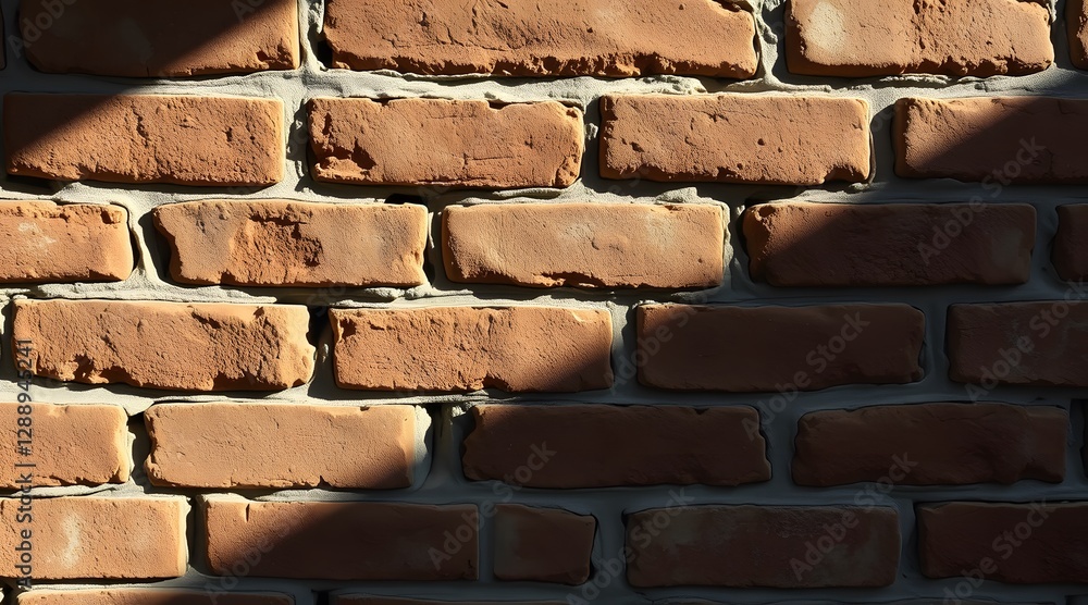 Poster a textured brick wall showcases warm brown tones, with shadows cast by sunlight creating a striking 