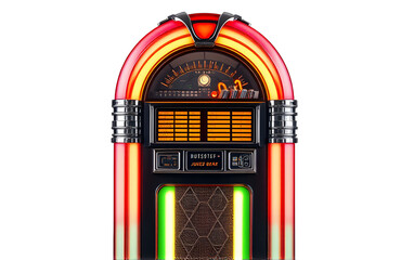 A 1950s style jukebox with glowing neon lights