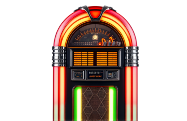 A 1950s style jukebox with glowing neon lights