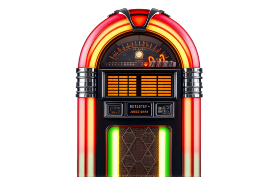 A 1950s style jukebox with glowing neon lights