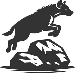 A hyena jumping between two boulders vector animal silhouette