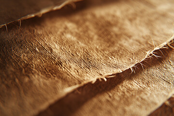 A realistic close-up view of a piece of cardboard, showcasing its texture and intricate details