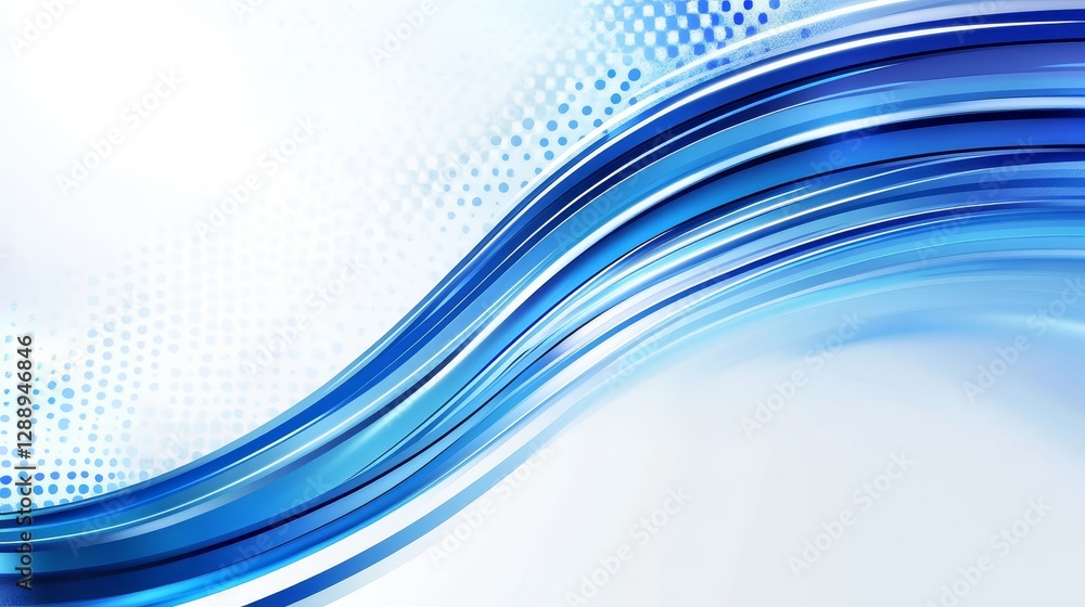 Poster abstract blue wave pattern with smooth curves and dots creating a modern digital background