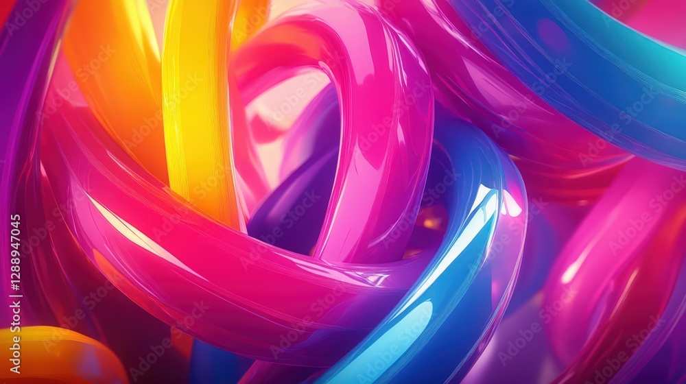 Poster vibrant intertwined tubes: an abstract display of color and form