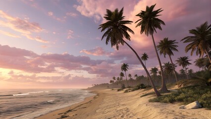 Tropical Sunset Beach with Palm Trees

