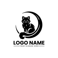 Cat Sitting on the Moon | Starry Night Vector Logo | Mystical Feline Illustration