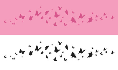 Butterflies silhouette flying on soft pink pastel and white background. Vector illustration 