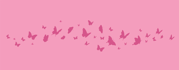 Butterflies silhouette flying on pink background. Vector illustration set
